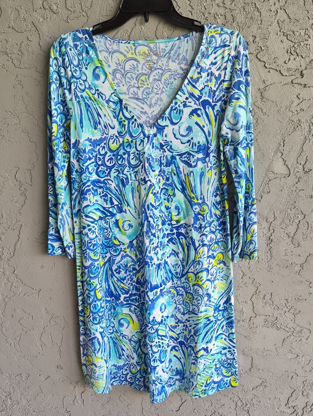 Lilly Pulitzer Blue Aqua Floral V-Neck Knit Dress